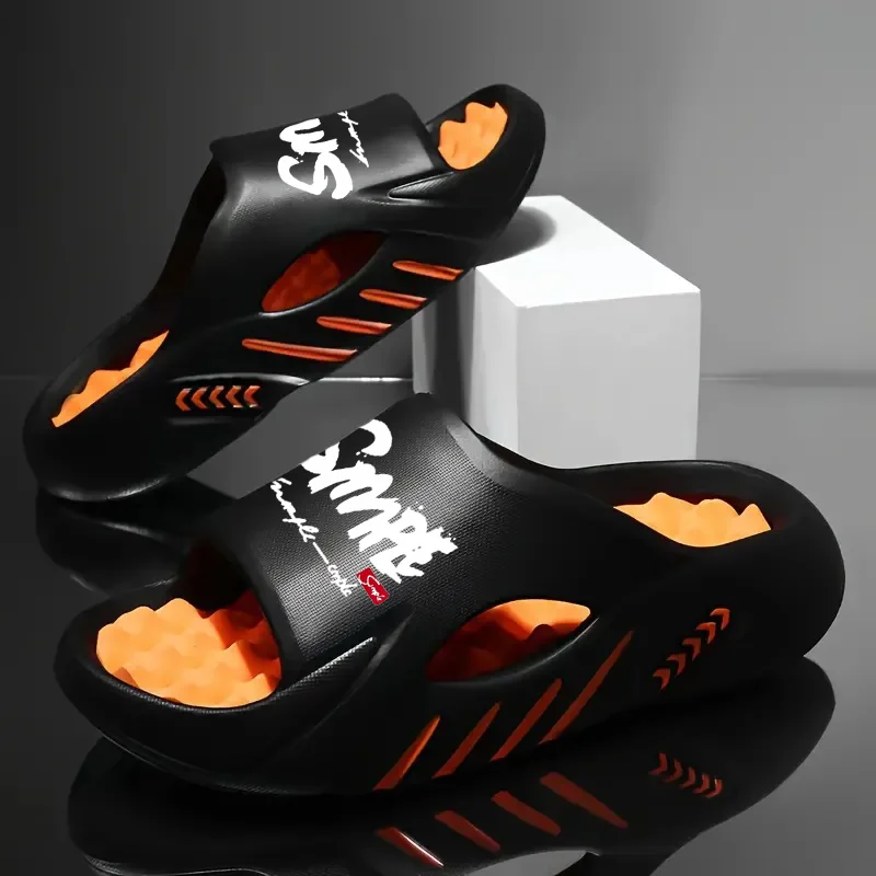 New Trendy Color-Blocking Massage Slippers for Couples, Men and Women, for Spring and Summer, Comfortable Eva Thick-Soled Spmle Printed Slippers, Versatile for Home and Outdoor Daily Use