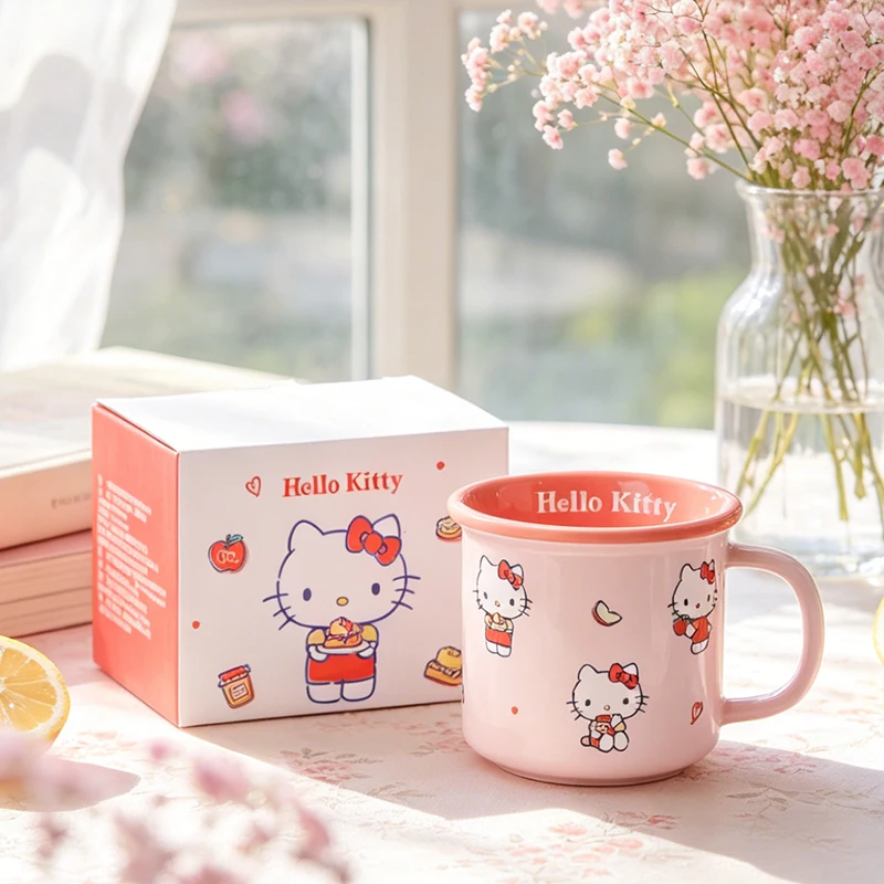 380ml Kawaii Sanrio Ceramic Hello Kitty My Melody Cinnamoroll Kuromi Box Set Mug Cartoon  Cute Breakfast Milk Kid Pretty Gift