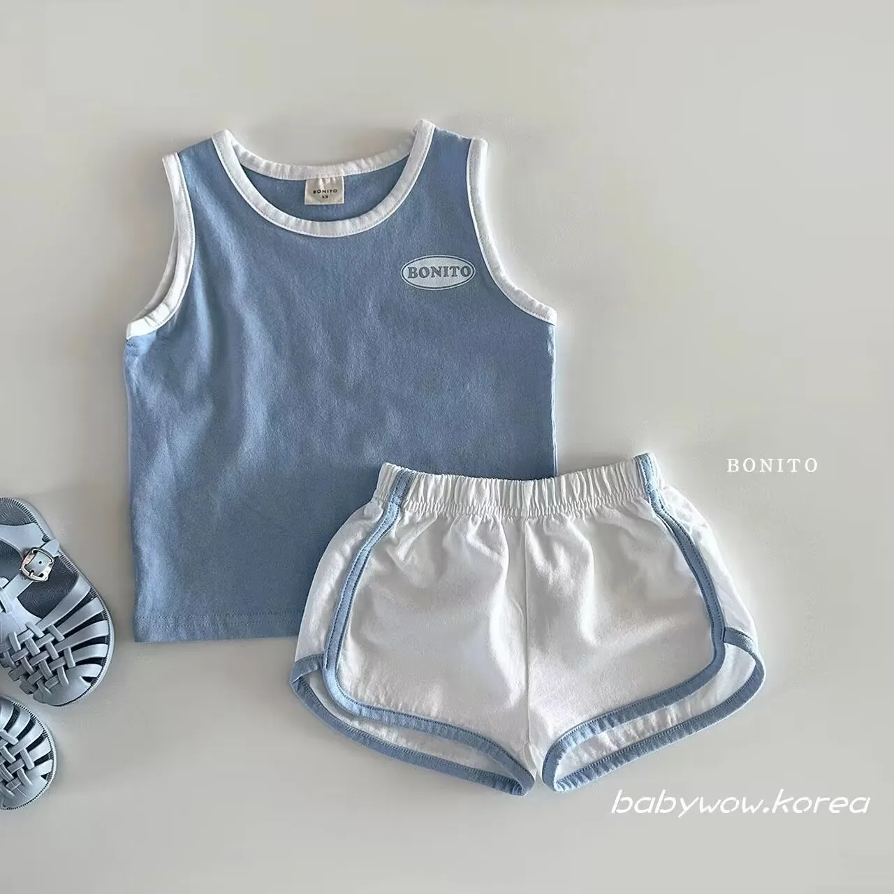 2024 new summer Korean version baby pure cotton sports casual vest shorts two-piece set  T Z 2 4 0 4 0