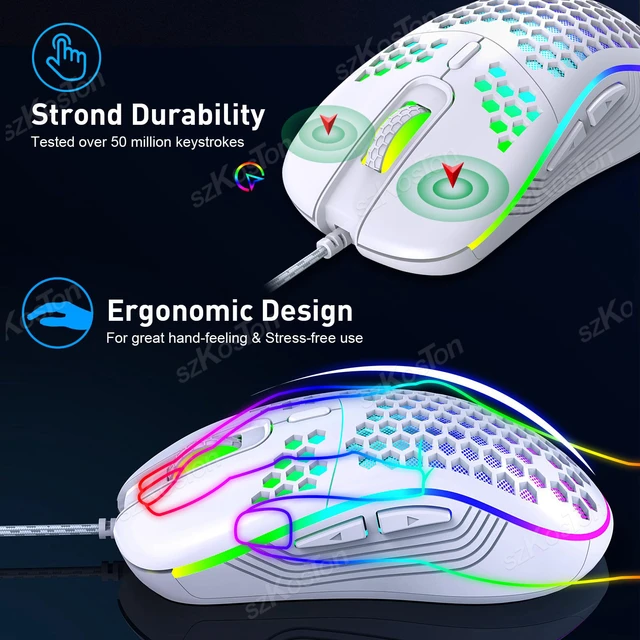 Honeycomb Wired Gaming Mouse RGB Backlight 7200 Adjustable DPI Ergonomic USB Computer Mice for Windows PC & Laptop Gamers 5