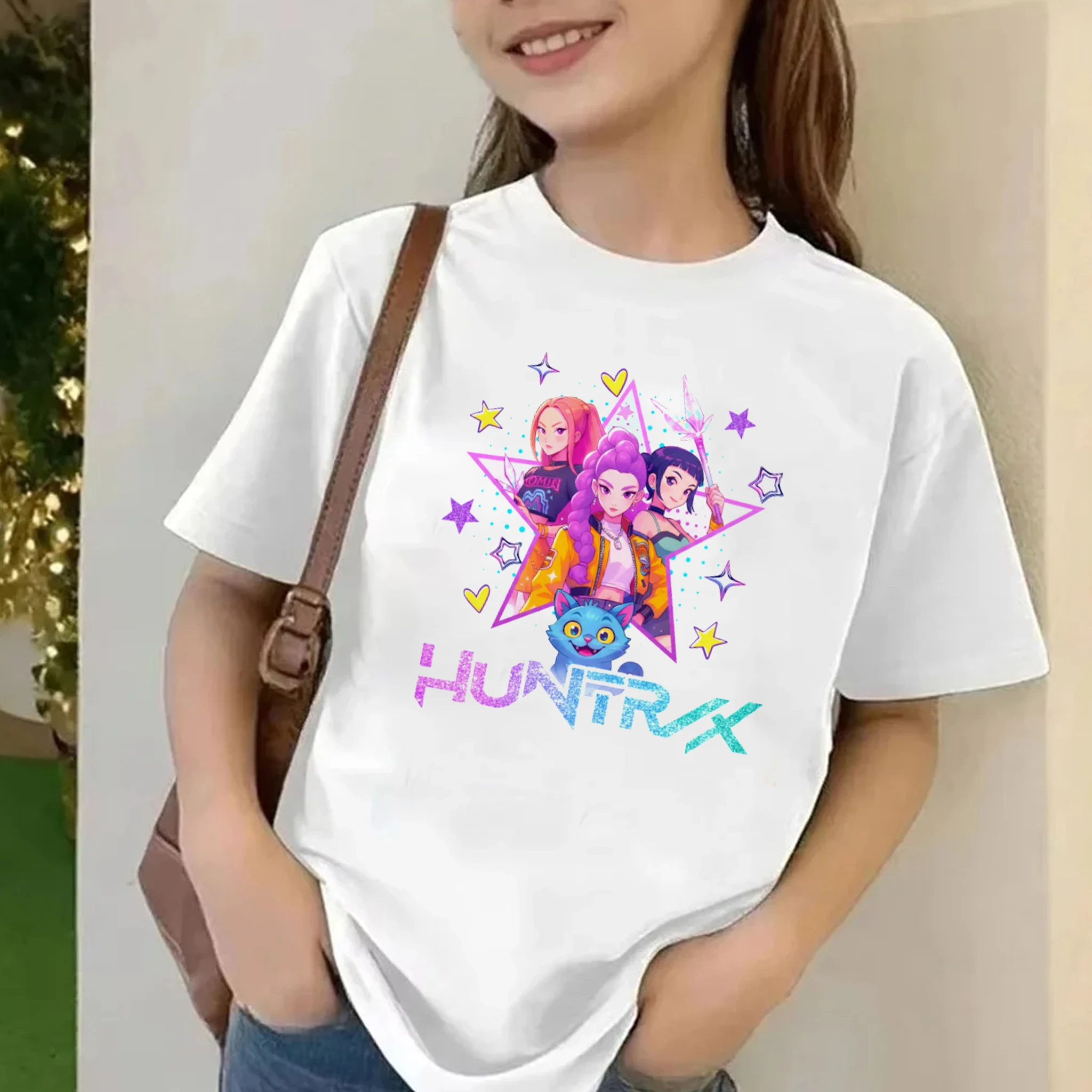 

Детская футболка Kpop Demon Hunters, женская футболка с короткими рукавами Saja, детская футболка Kpop Demon Hunters, футболка для мальчиков и девочек, семейная одежда