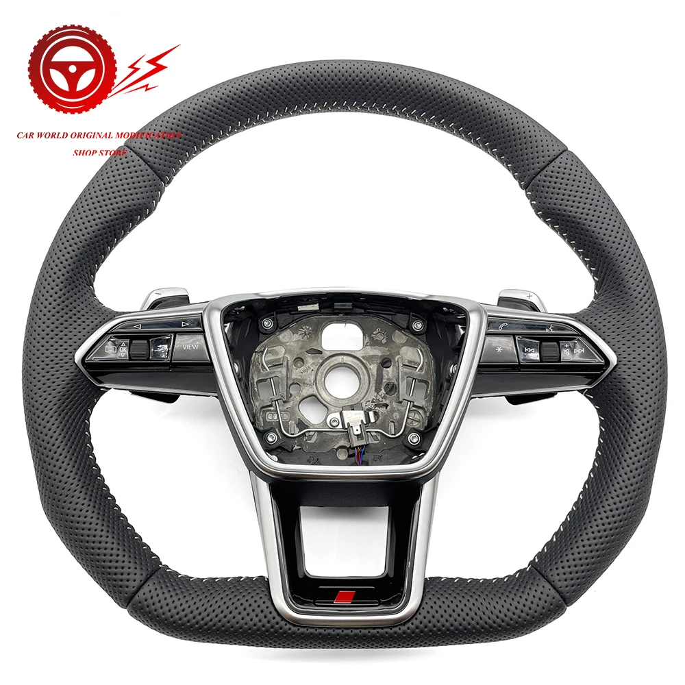 Fully Perforated Multifunctional Flat Bottomed Sports Steering Wheel,  For Audi A6 C8