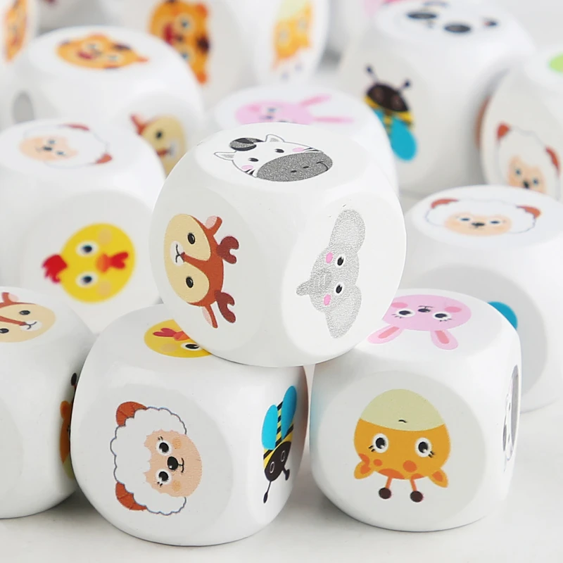 Dados de animales de madera, juguetes a juego, iluminación educativa, juegos cognitivos para bebés de 3 a 6 años