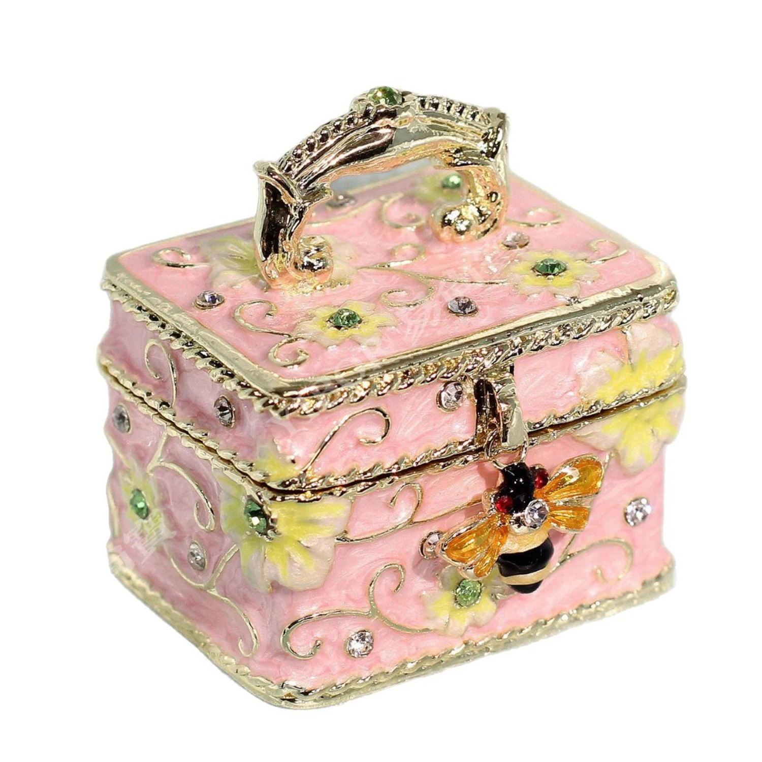 Square Honey Bee  Jeweled Enameled Trinket Box Metal Jewelry Container  Necklace Earring Ring Holder Unique Gift Home Decoration