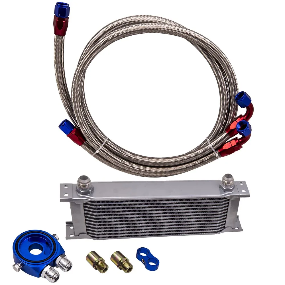 

Oil Cooler+Filter Relocation Kit Fit For Universal 13 Row An10 Engine Sliver New