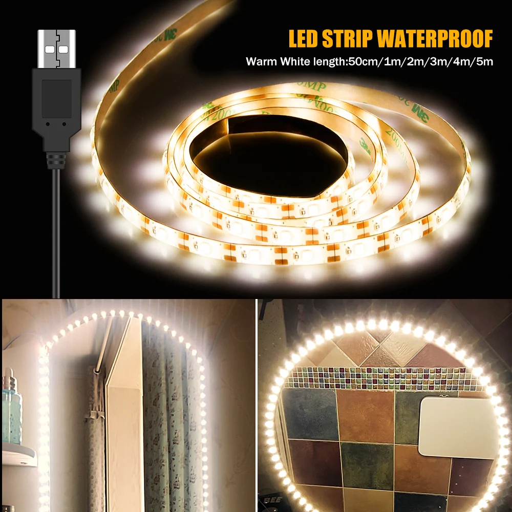 Led Makeup Mirror Light Vanity Lamp Strip 5V USB Backlight LED Flexible Lamp Tape Dressing Table Mirror Lamp For Bathroom Decor