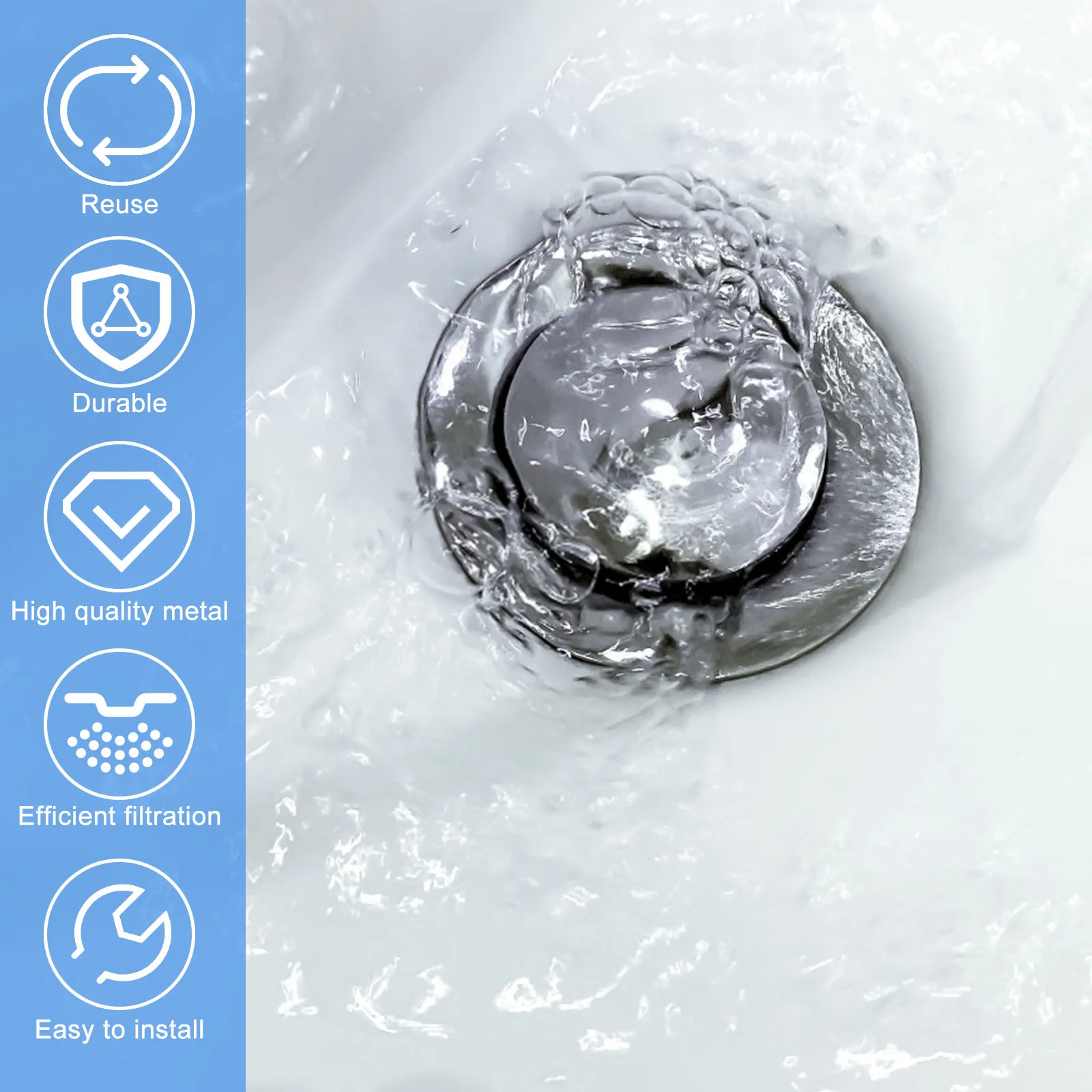 Bathtub Drain Filter Pop Up Sink Drain Stainless Steel Washbasin Plug and Cover Anti-Clogging Stopper Tub Kitchen Sink Strainer