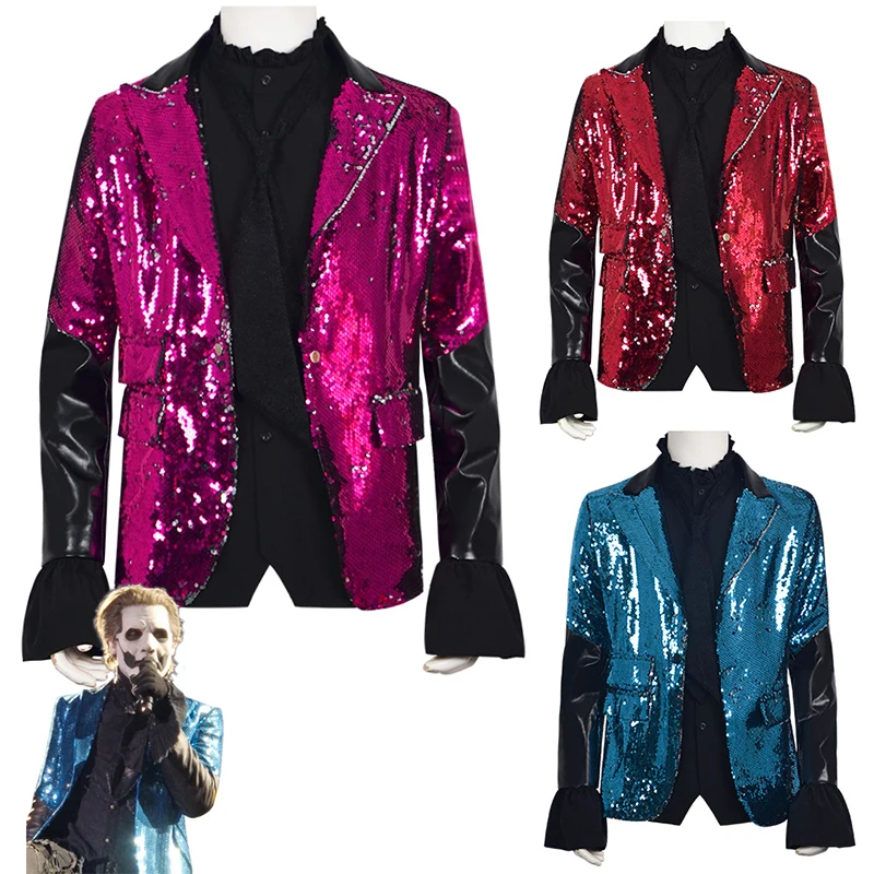 

3 шт., взрослый призрак, концертное красное, синее пальто, мужская блестящая куртка с блестками, рубашка с галстуком, костюм на Хэллоуин, карнавал, вечеринку, сценическое шоу, костюмы