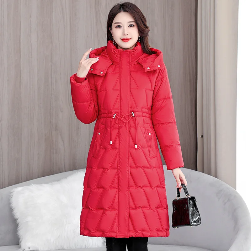 Women Down Cotton Jacket 2025 Mid Long Warm Ladies Outerwear Slim High-End Loose Winter Parkas Women Coat Female Cotton Clothes