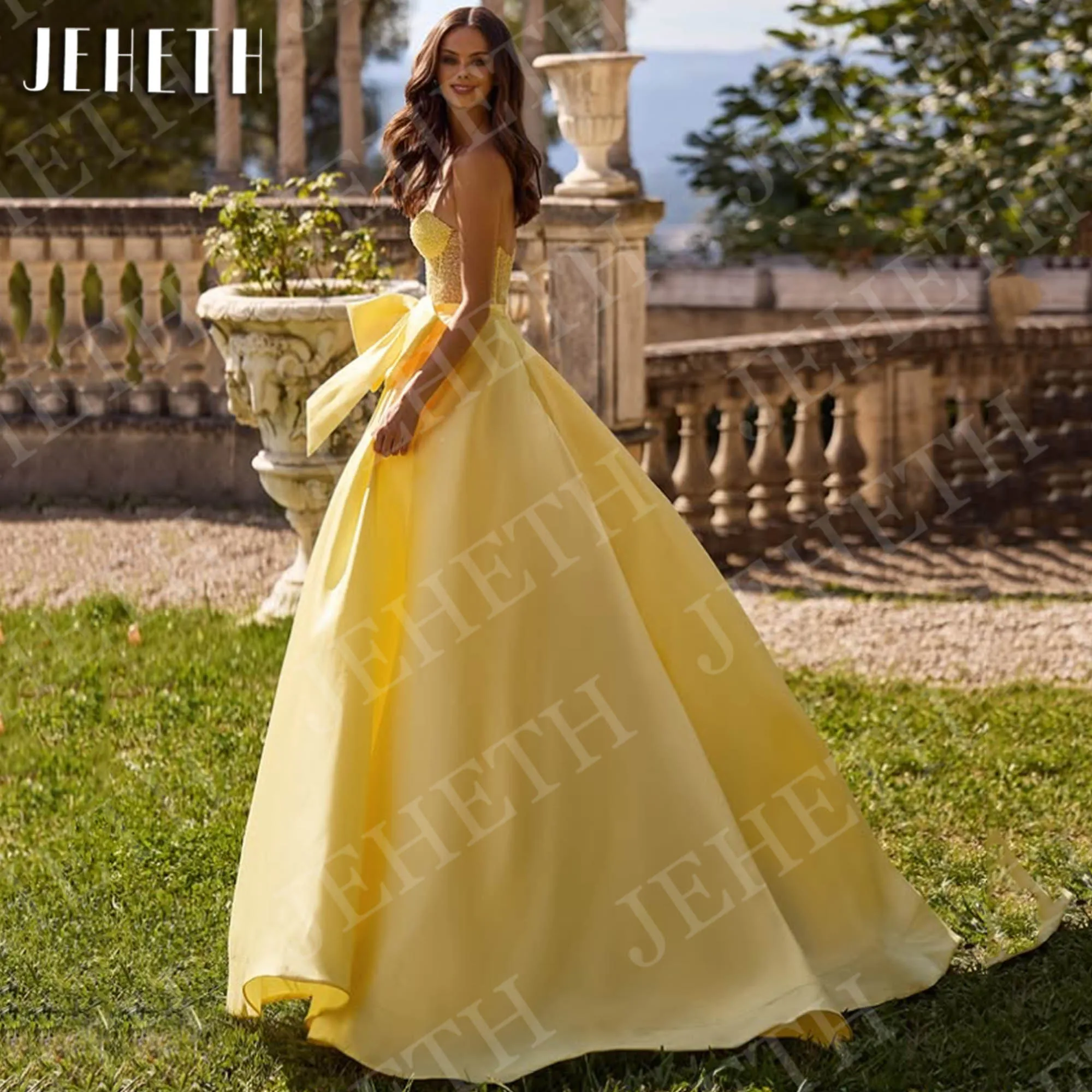 JEHETH Elegant ชุดราตรีอย่างเป็นทางการ Sweetheart Strapless ลูกปัดซาตินสายชุดราตรีที่กําหนดเอง robe cérémonie femme