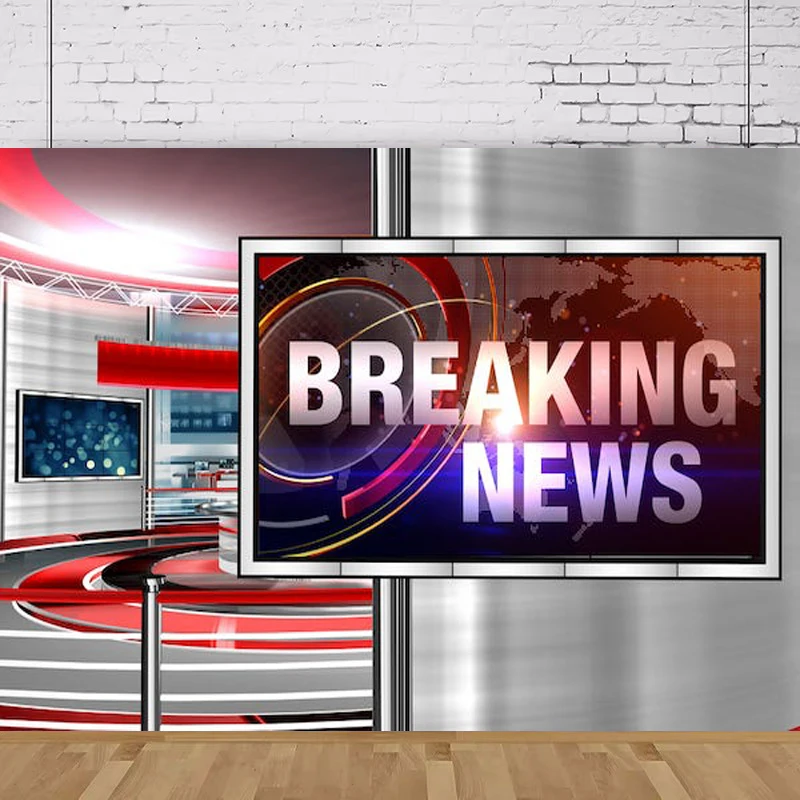 Photography Backdrop News Broadcast Hall TV Breaking News Room Broadcasting Program Record Report For Portrait Shoot Background