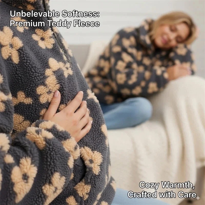 Floral Faux Shearling Pullover: Soft Fleece Half Zip Sweatshirt for Women – Casual Loose Fit with Unique Prints