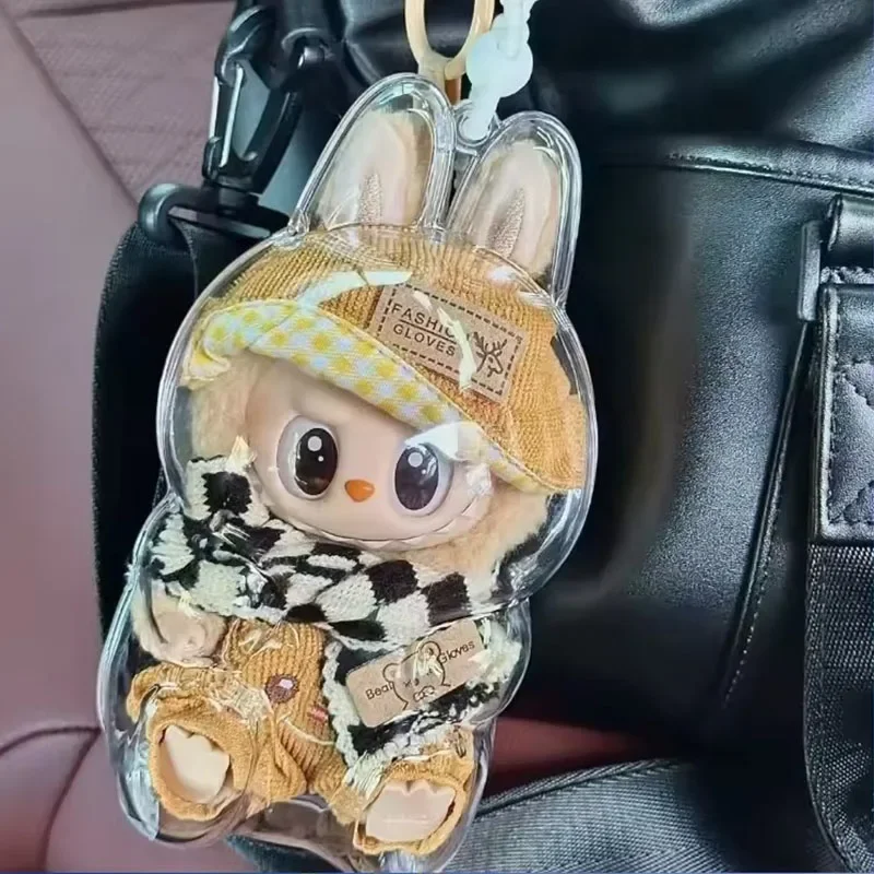 For Labubu Transparent Protective Doll Display Bag II Mini Portable Storage Box for Stuffed Toys Clear PVC Storage Case