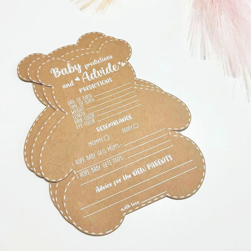 10Pcs Teddy Bear Card Baby Baptism Kraft Paper Card Can Write Newborn Invitation Card