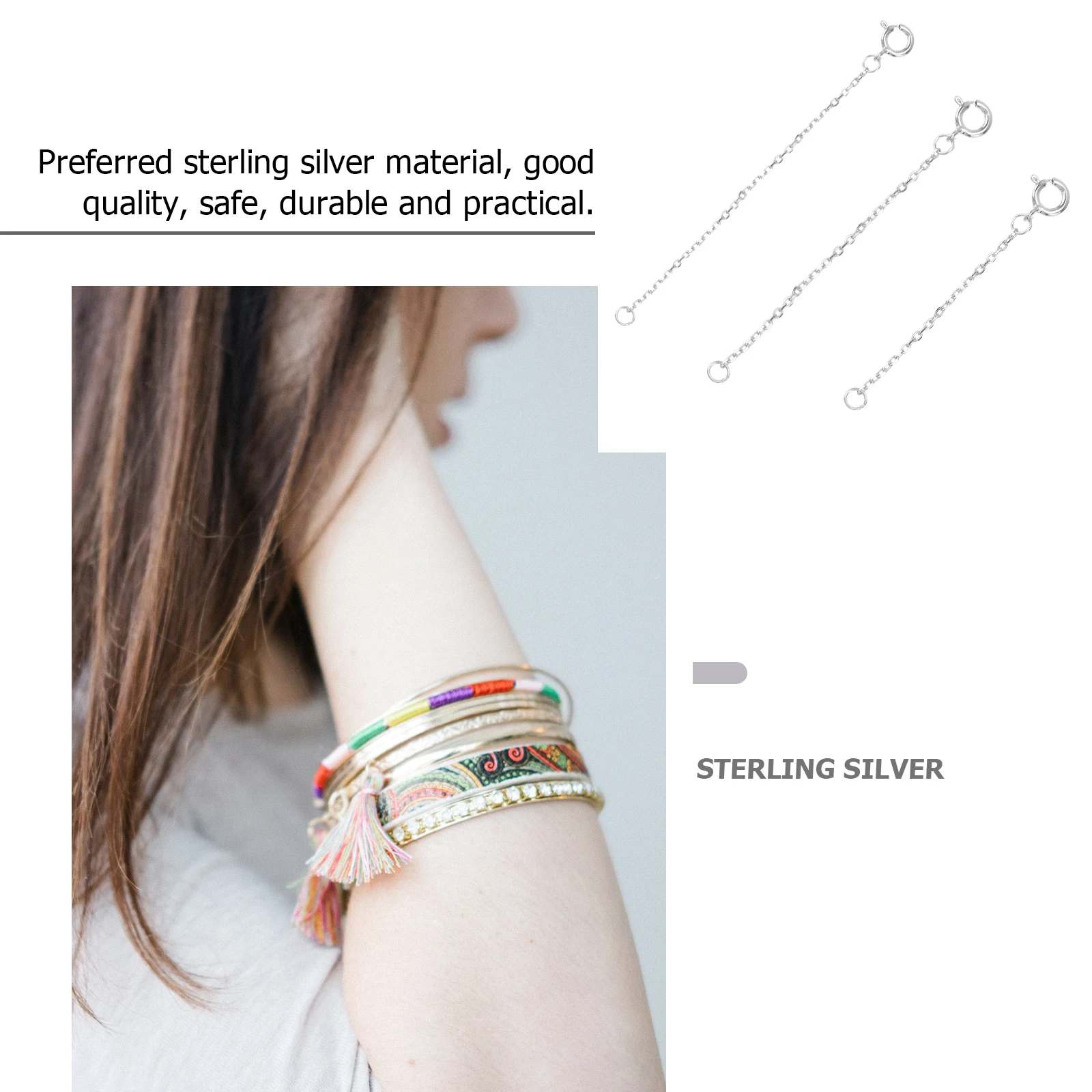 

3pcs 925 Sterling Silver Necklace Chain Accessories for DIY Bracelet Extended Chain Adjustable Length White Mother