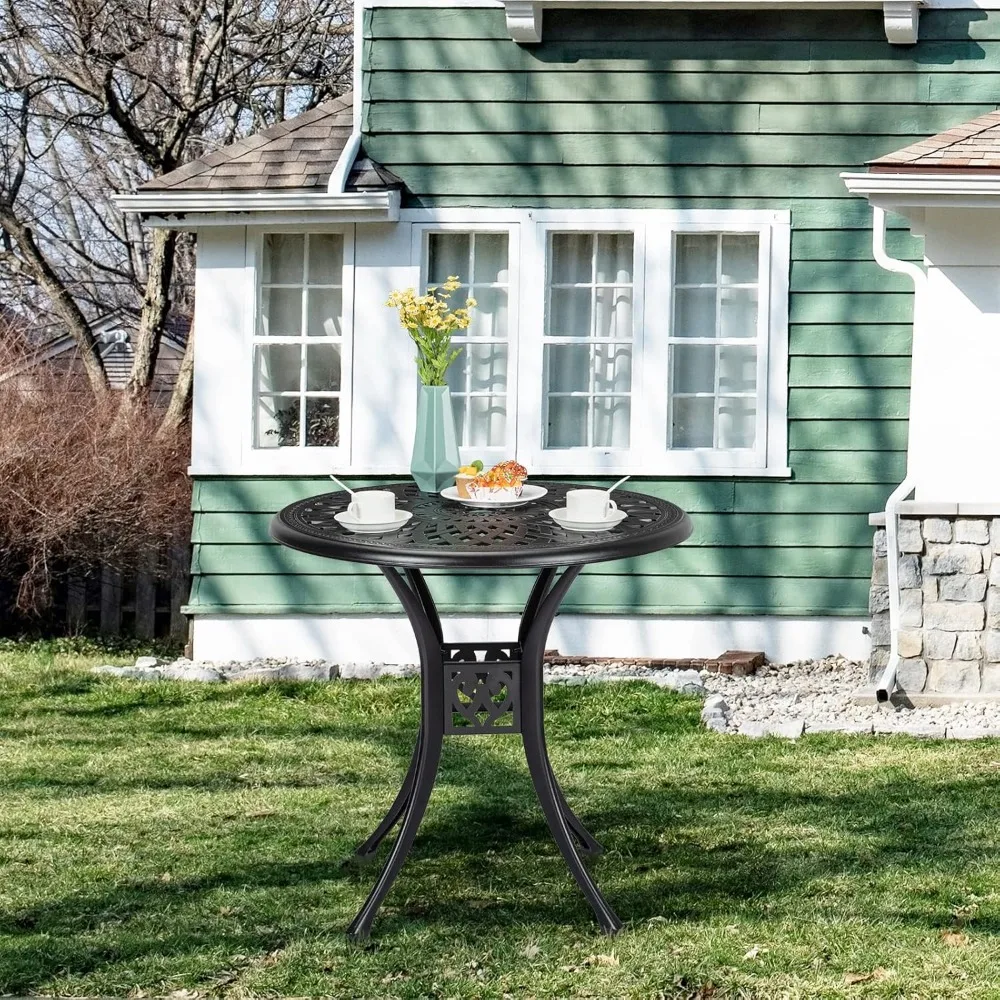 Table de bistrot ronde en fonte d'aluminium, table de bistrot avec trou de parapluie, table d'appoint extérieure, porche, arrière-cour, jardin, 30.25 po