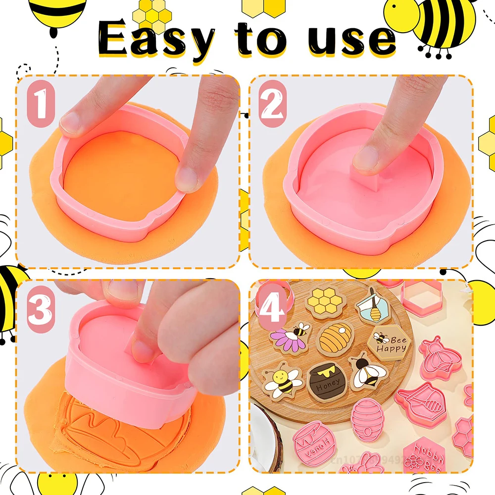 8Pcs Insect Cookie Cutters Set 3D Butterfly Bee Shape Biscuit Cutter Cartoon Cookie Stamps Embossed DIY Baking Cookie Supplies