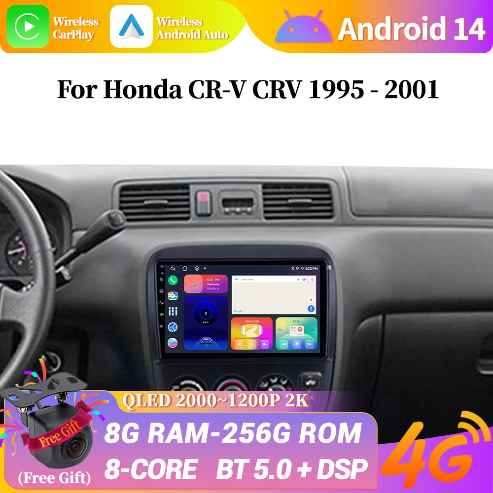 

For Honda CR-V CRV 1995-2001 Android 14 Car Radio Multimedia Video Player Navigation 4G GPS Wireless Apple CarPlay Touch Screen