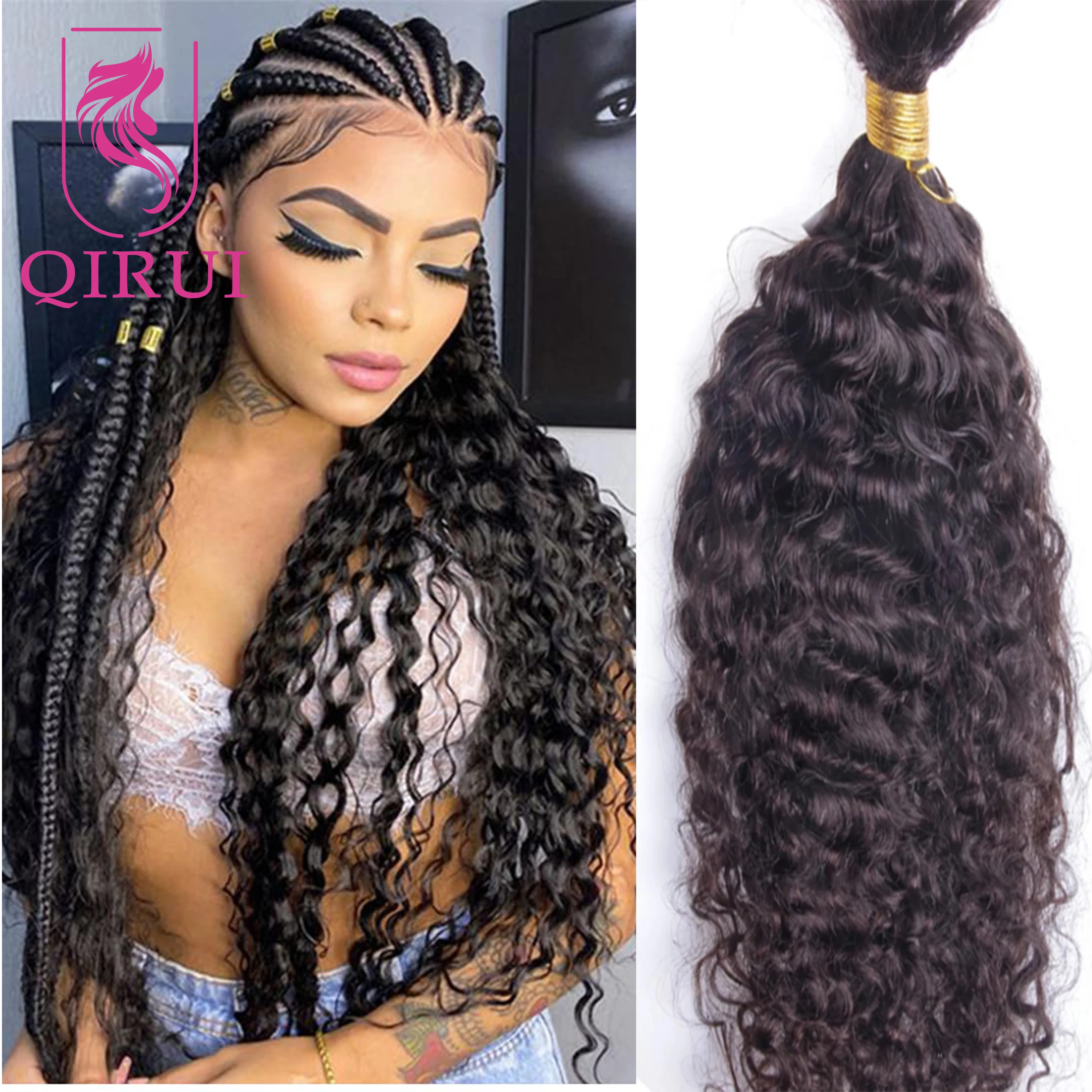 

Bulk Human Hair For Braiding Water Wave No Weft Double Drawn Wholesale Burmese Boho Braids Human Hair Extensions Color #1#2#4