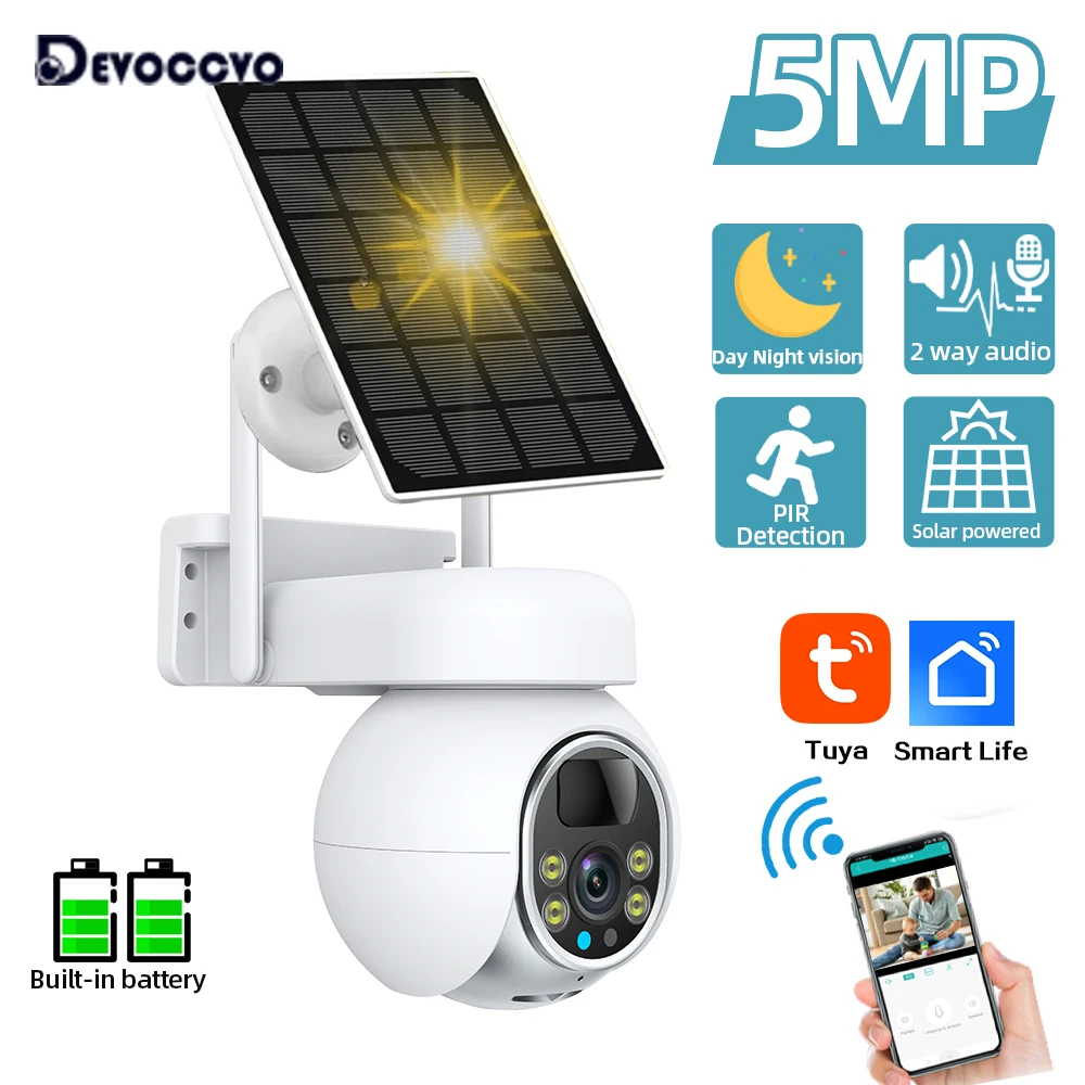 

5MP Wifi Solar CCTV Video Surveillance Camera Outdoor Waterproof PIR Detection Wireless PTZ Security Camera Color Night Vision