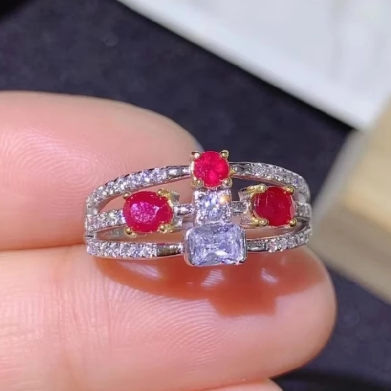 

925 pure silver Chinese style natural ruby women's luxury fashion two color adjustable gem ring fine jewelry support detection