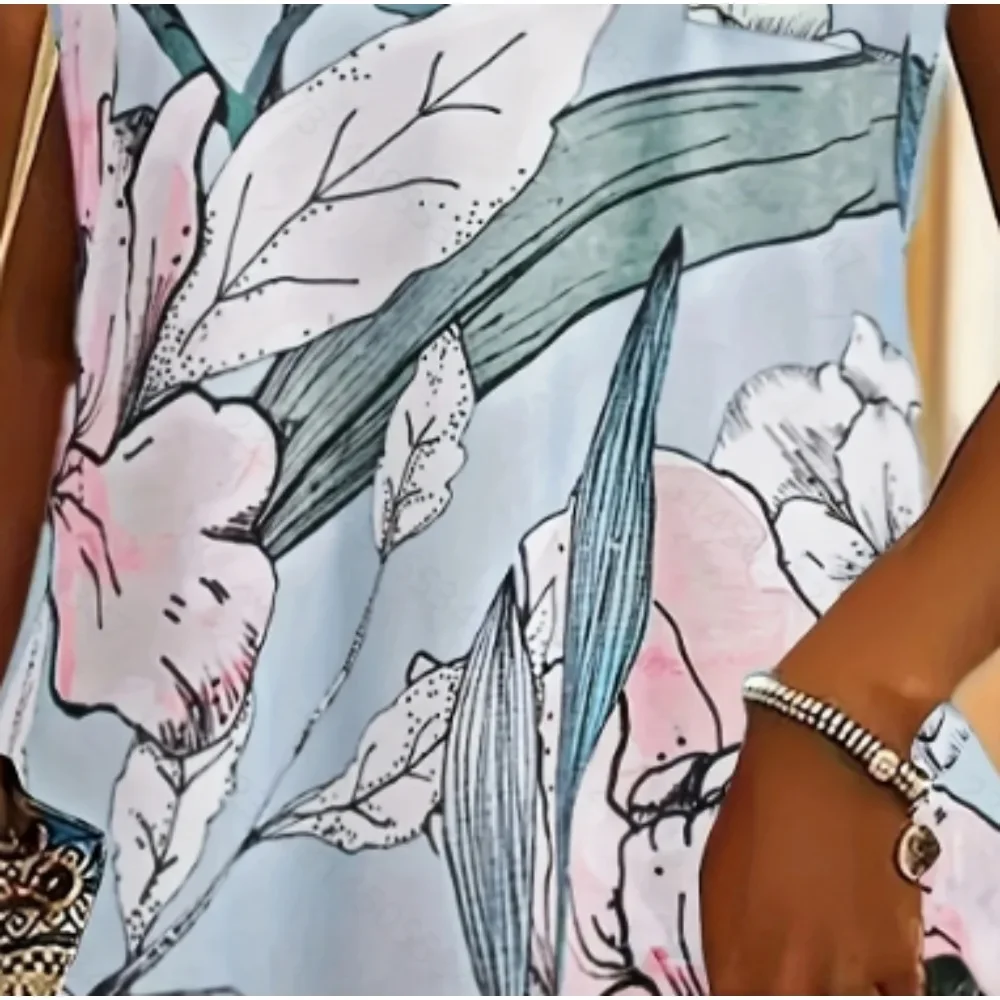 حجم كبير المرأة الأزهار طباعة الخامس الرقبة سترة عادية أكمام فضفاضة تانك القمم المرأة عادية أكمام ساحة الرقبة تانك القمم