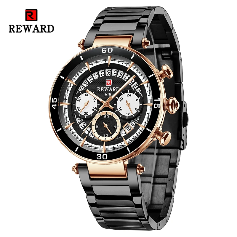 REWARD Men Quartz Watches Chronograph Sport Waterproof Wristwatch Stainless Steel Strap Timepieces Dress Wrist Watch for Male