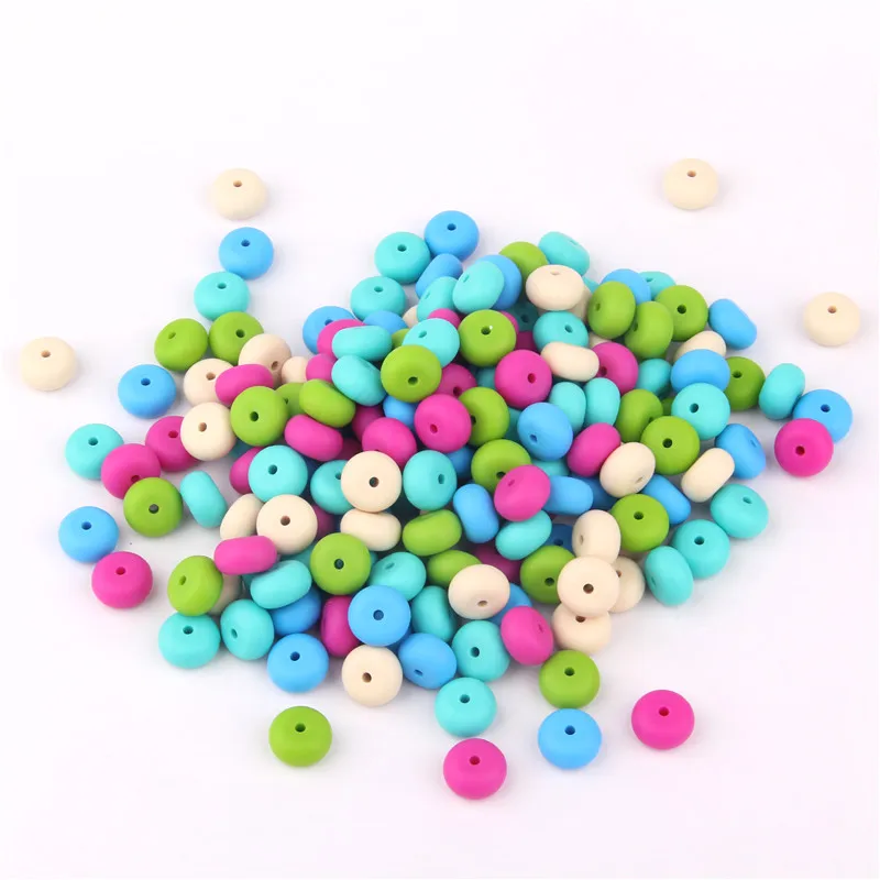 

Chenkai 50pcs Silicone Abacus Teether Lentil Beads DIY Nursing Baby Pacifier Jewelry Toy Pendant Making Beads BPA Free 14x8mm