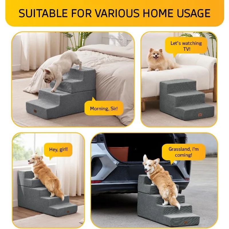 Dog Stairs for High Bed, Extra Wide Dog Steps for Bed Couch Sofa, 35D Foam Pet Steps