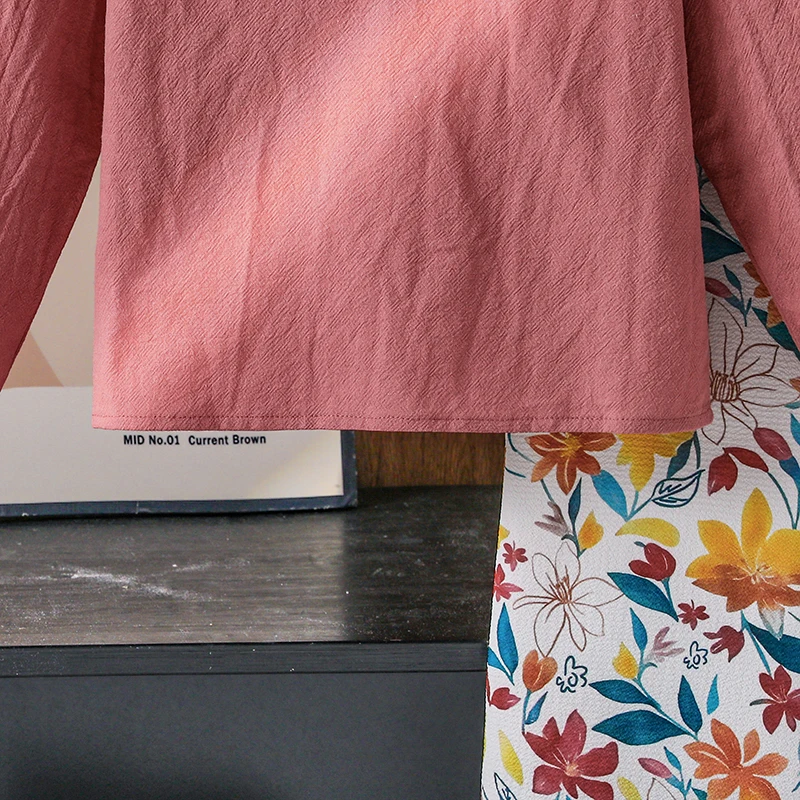 2025 الخريف 2 قطعة بدلة الاطفال بلون الوردي س الرقبة طويلة الأكمام بلوزات و الملونة طباعة مرونة الخصر السراويل للفتيات 4-7 سنوات #4