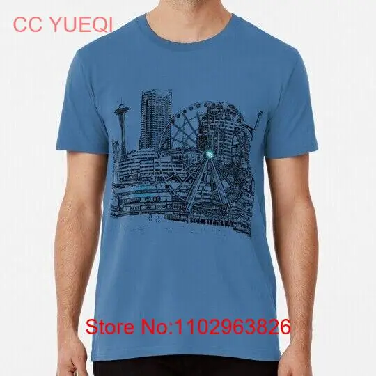 Футболка Seattle Washington Us Downtown Waterfront Landmarks от S до 5XL, сделано в США