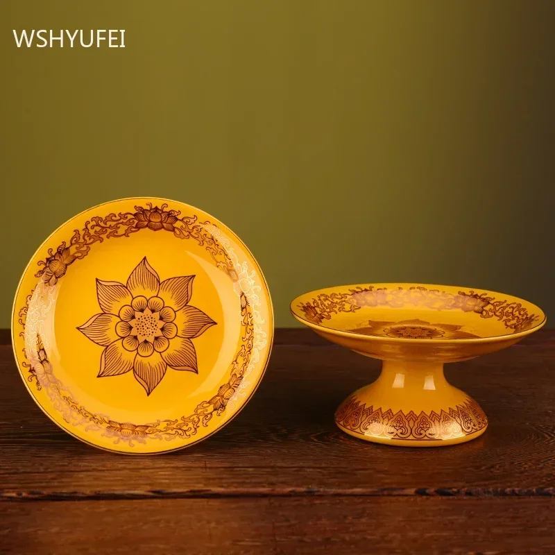 Buddha Hall Offer Table Ceramics Fruit Dish Oil Lamp Creativity Home Decoration Craft Traditional Buddhism Worship Supplies