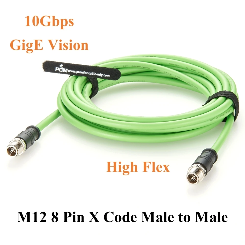 

Profinet M12 8 Pin X Code Male to Male Ethernet Cable Cat6A 10Gbps High Flex Waterproof Shielded Industrial Camera GigE Vision