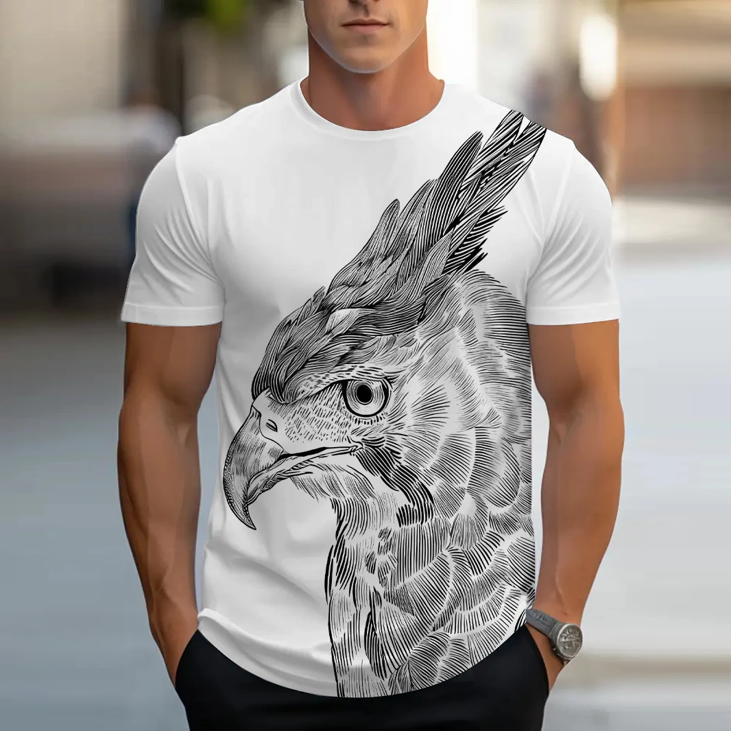 Sommer-T-Shirt mit kurzen Ärmeln, gerader Schulter, Rundhalsausschnitt, Herren-Panda-Muster, modisch, einfach, lässig, vielseitig