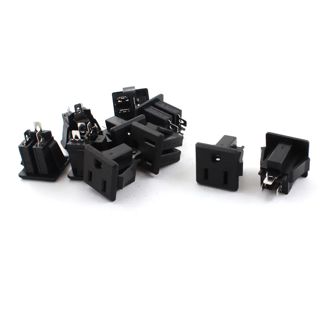 10 Pcs AC 125V 15A Square Panel Mount US 3Pin Female Jack Socket Connector Black