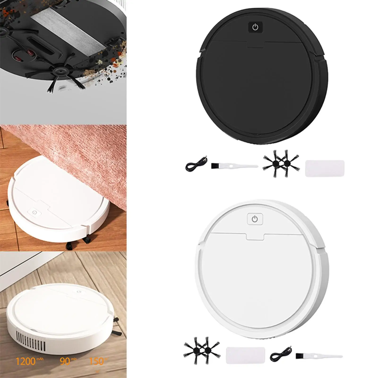 Smart 3 in 1 Robot Vacuum Cleaner 1200mAh for Hard Floor Pet Hair Tile Floor