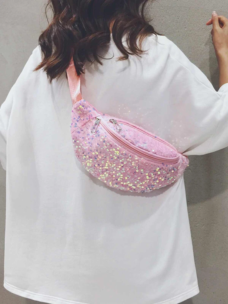 Popular Sequin Chest Bags For Women New  Large Capacity Versatile Casual Shiny Crossbosy Bags Fashion Niche Design Waist Bags