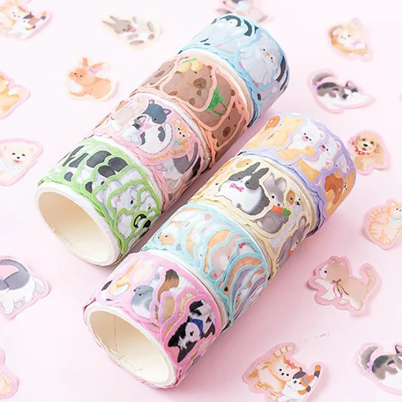 100Sheets Cartoon Graffiti Small Animals Decoration Tape Creative Hand Account Collage Material Sticker Roll School Stationery