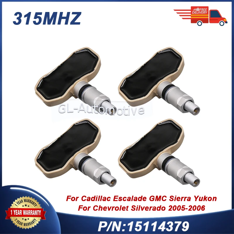 

Комплект из (4) датчиков давления в шинах TPMS 315 МГц 15114379 для Chevrolet Silverado HD Suburban Tahoe GMC Yukon XL Sierra 2005 2006