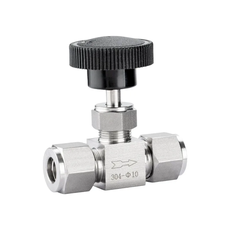 304 Stainless Steel Adjustable Needle Valve OD 3 4 6 8 10 12mm 1/4 3/8 1/2 Tube High Pressure Acid Proof Straight Card Set Crane