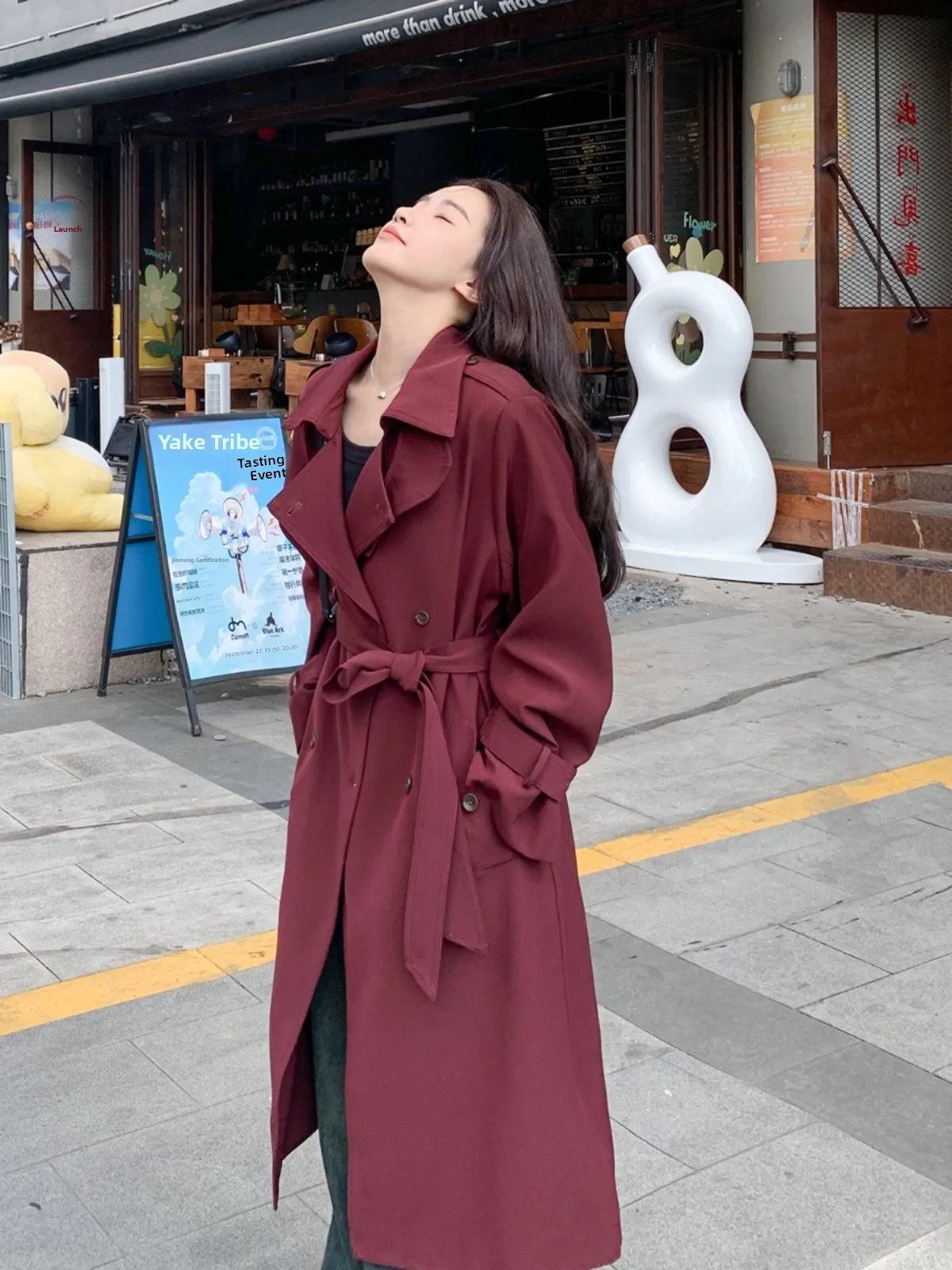 

Ankela Red Wedding Engagement Long Loose Coat Spring Autumn Wear Celebration Trendy Top Quality Ladies Fashion Outerwear