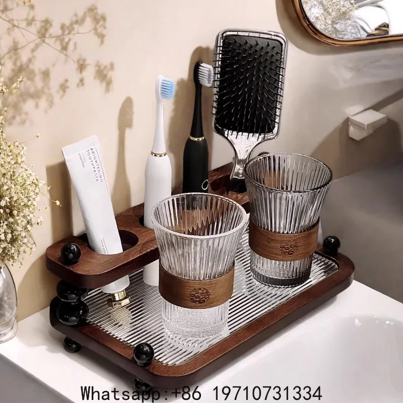 Light luxury toothbrush holder, retro mouthwash cup rack, bathroom washtop storage rack