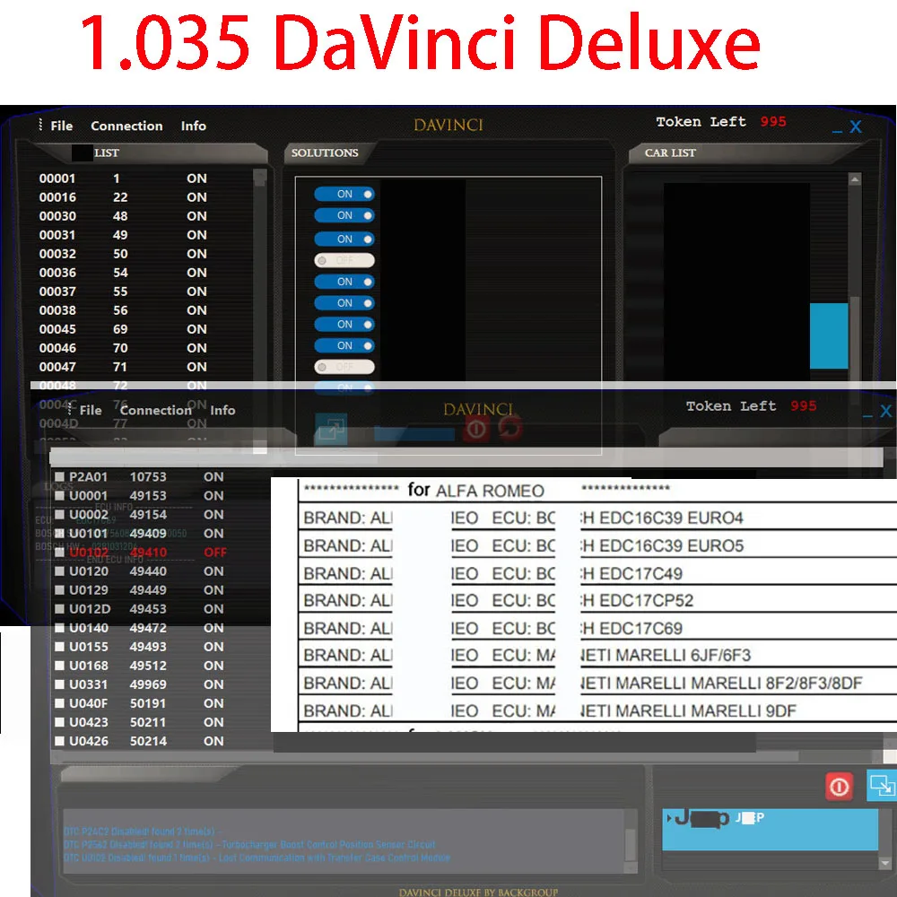 

DaVinci Deluxe 1.035 Edition diagnostics Version with Diagnostic Trouble Code for the Automotive industry 1 Year
