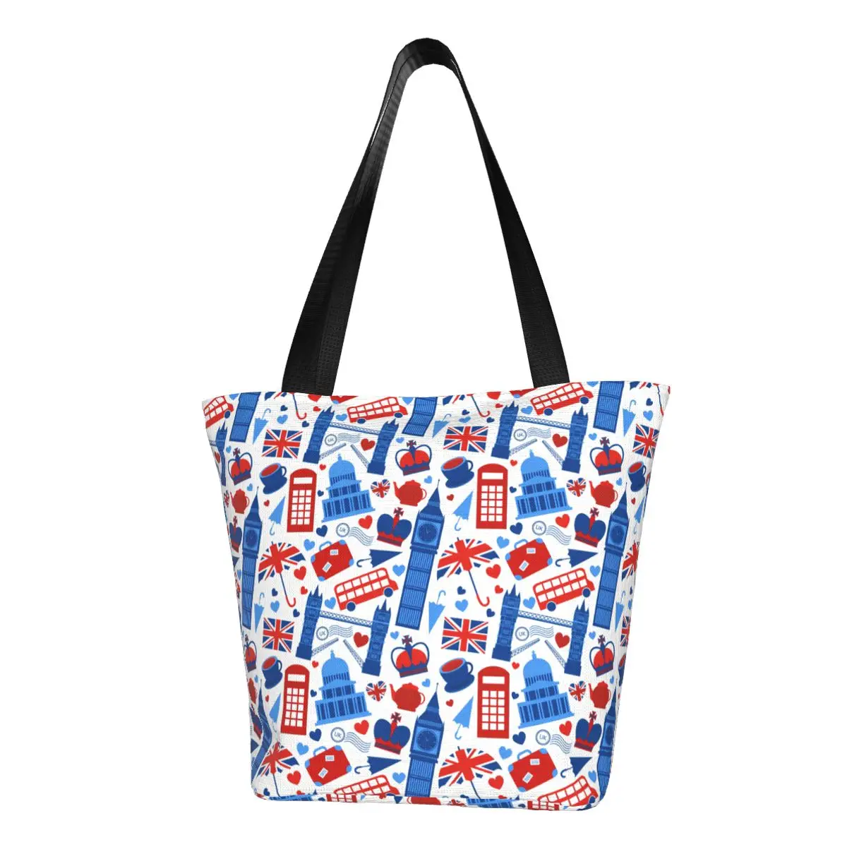 Custom Love The Union Jack Canvas Shopping Bags Women Portable Groceries Union Flag Tote Shopper Bags