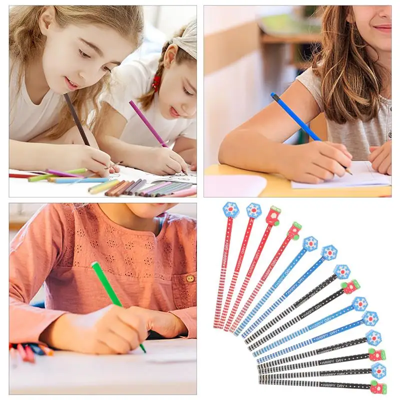 24Pcs Pencil Erasers Toppers 19CM Cute Cartoon with Eraser Pencil Kids Birthday Party Start of School Boy Girl Gift