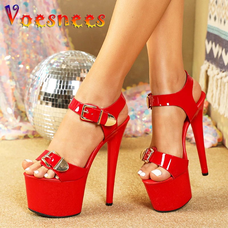 17CM Summer Platform Sandals For Women T-Runway Style High Heels Fashion Buckle Design Stilettos Night Club Pole Dancing Shoes