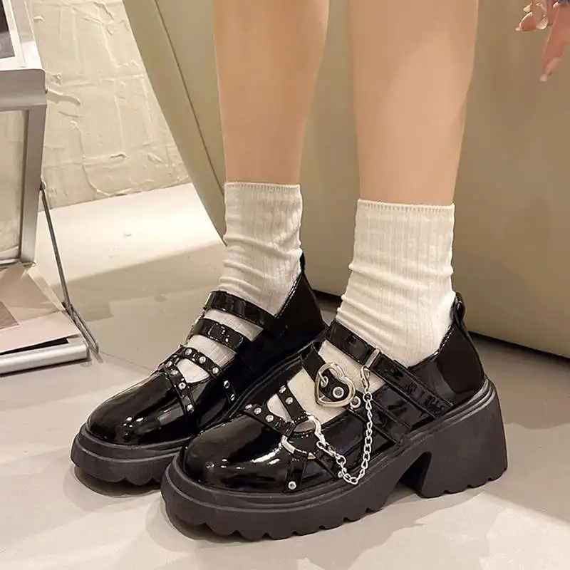 Casual Woman Shoe Clogs Platform Round Toe Female Footwear Oxfords Summer On Heels Creepers New Dress Leather Square heel Mary J