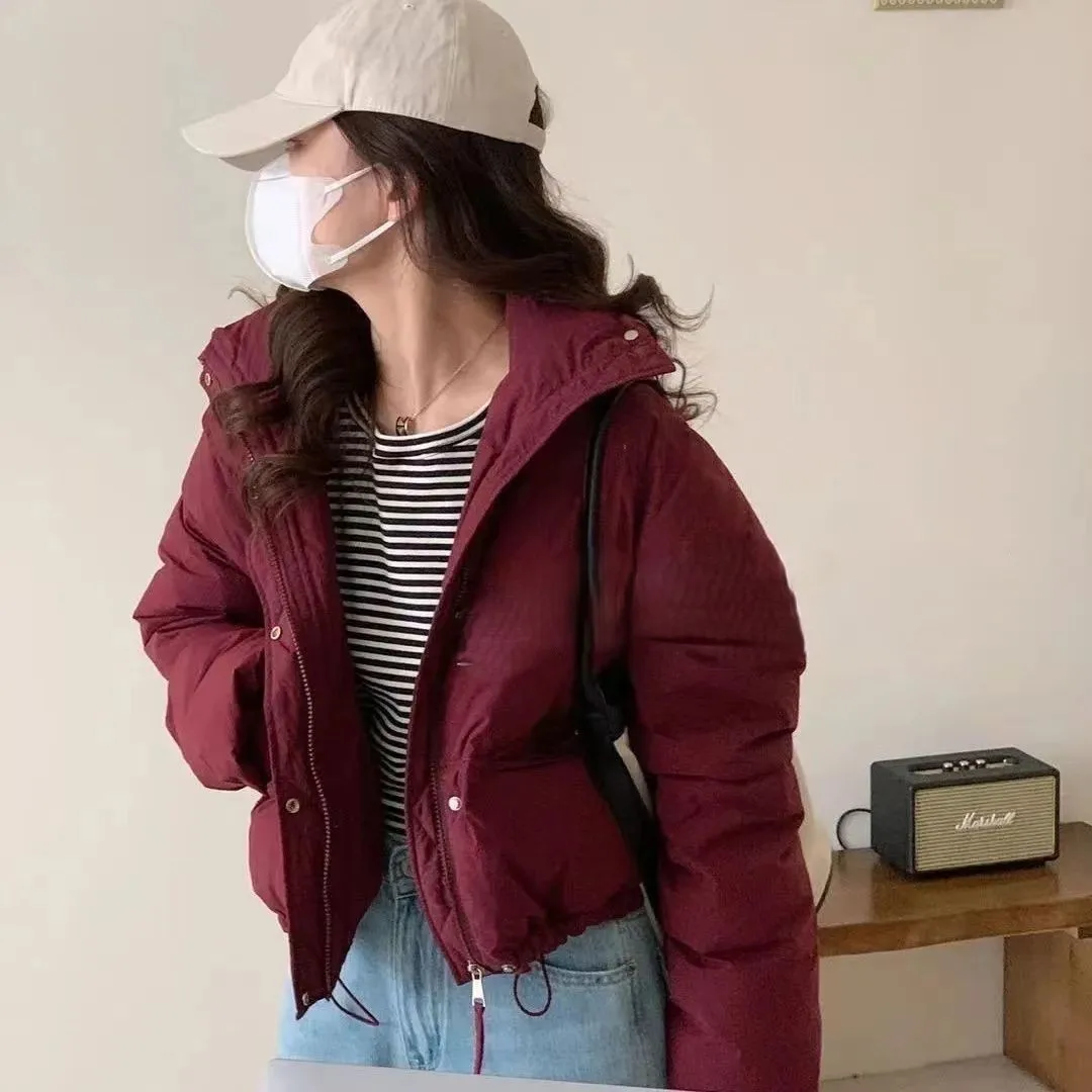 

Puffer Parkas Womens Ladies Winter Coat Asymmetric Seam Raglan Champagne Diamond Patterned Feminine Round Neck Pointed Polka Ins