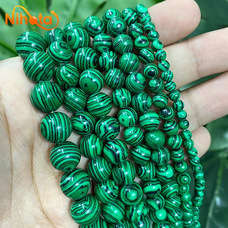 Perline sciolte rotonde in malachite di pizzo verde Bracciale fai da te Collana Orecchini fatti a mano Perline fai da te Perle 15 "Strand 4/6/8/10/12mm