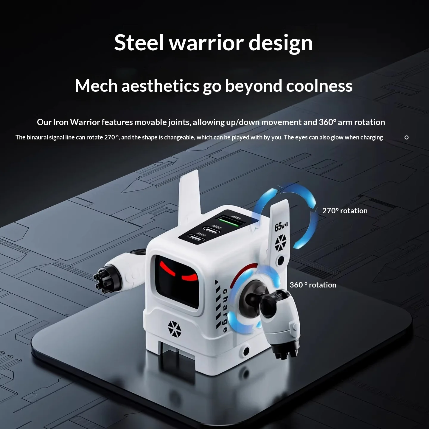Gecko Ramble Steel Soldier 65W GaN Gallium Nitride Charger Type-C Fast Charger Temperature Control For iPhone Portable Tablet